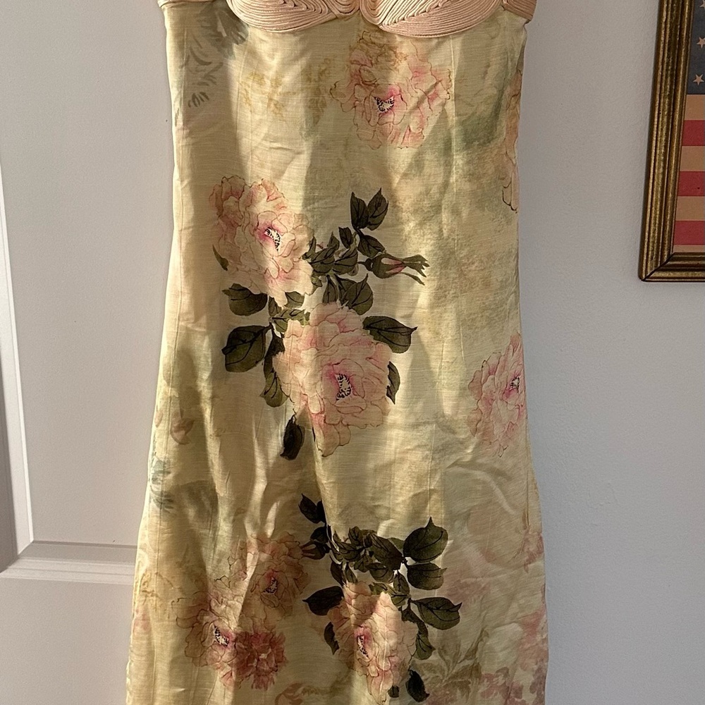 Elegant Floral Maxi Dress in Cream and Green